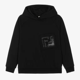 Fendi-Teen Black Cotton FF Logo Hoodie | Childrensalon Outlet