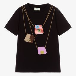 Fendi-Черная хлопковая футболка для подростков | Childrensalon Outlet