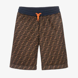 Fendi-Коричневые шорты из неопрена с принтом FF | Childrensalon Outlet