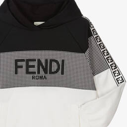Fendi-Teen Boys Cotton Houndstooth Logo Hoodie | Childrensalon Outlet