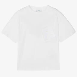 Fendi-تيشيرت تينز ولادي قطن لون أبيض | Childrensalon Outlet