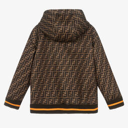 Fendi-Коричневая куртка с цветовыми блоками и принтом FF | Childrensalon Outlet