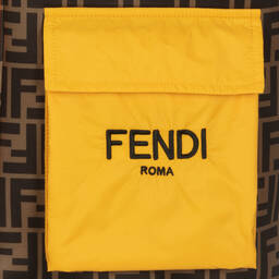 Fendi-Коричневая куртка с цветовыми блоками и принтом FF | Childrensalon Outlet