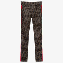 Fendi-Teen Brown FF Logo Leggings  | Childrensalon Outlet