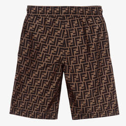 Fendi-Teen Brown FF Logo Swim Shorts | Childrensalon Outlet