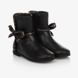 Fendi-Teen Girls Black FF Logo Boots | Childrensalon Outlet