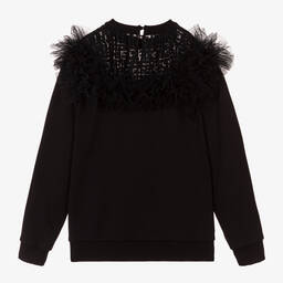 Fendi-Teen Girls Black Ruffle Sweatshirt | Childrensalon Outlet