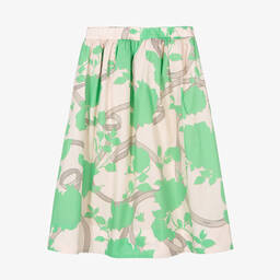 Fendi-تنورة تينز بناتي قطن بوبلين لون بيج وأخضر | Childrensalon Outlet