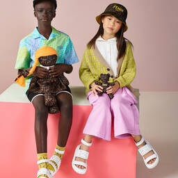 فندي-قميص تينز بناتي قصير قطن بوبلين لون عاجي | Childrensalon Outlet