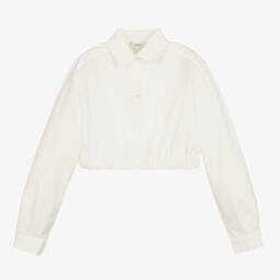 فندي-قميص تينز بناتي قصير قطن بوبلين لون عاجي | Childrensalon Outlet