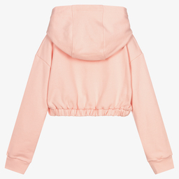 Fendi-توب هودي قصير تينز بناتي قطن جيرسي لون زهري باهت | Childrensalon Outlet