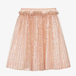 Fendi-Teen Girls Pink Sequin Tulle Skirt  | Childrensalon Outlet
