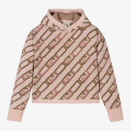 Fendi-Teen Girls Pink Wool Knitted Hoodie | Childrensalon Outlet