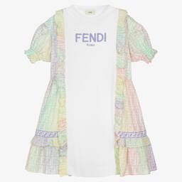 Fendi-Teen Girls White Cotton FF Logo Dress | Childrensalon Outlet