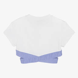 Fendi-Teen Girls White Cropped FF Logo Top | Childrensalon Outlet