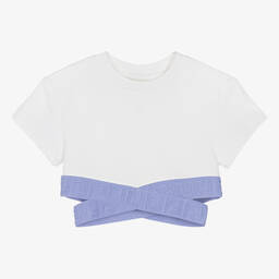 Fendi-Teen Girls White Cropped FF Logo Top | Childrensalon Outlet