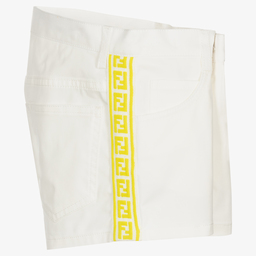 Fendi-Teen Ivory Cotton FF Shorts | Childrensalon Outlet