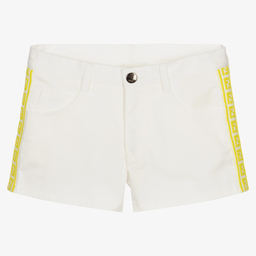 Fendi-Teen Ivory Cotton FF Shorts | Childrensalon Outlet