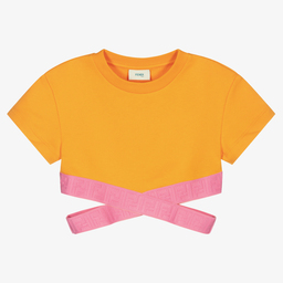 Fendi-Оранжевая укороченная футболка для подростков | Childrensalon Outlet