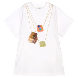 Fendi-White Cotton Logo Bag Dress  | Childrensalon Outlet