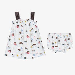 Fendi-Белое хлопковое платье с медвежатами | Childrensalon Outlet