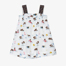 Fendi-Белое хлопковое платье с медвежатами | Childrensalon Outlet