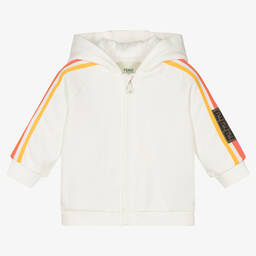فندي-White Cotton Zip-Up Baby Hoodie | Childrensalon Outlet