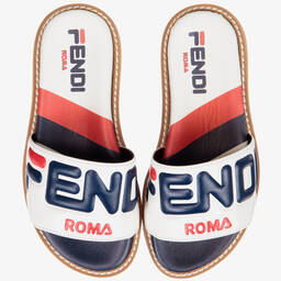 Fendi Mania-White Leather Sliders | Childrensalon Outlet