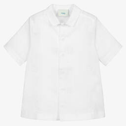 Fendi-White Linen FF Logo Shirt | Childrensalon Outlet