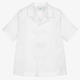 Fendi-White Linen FF Logo Shirt | Childrensalon Outlet