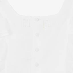 Fendi-White Linen Logo Ruffle Blouse | Childrensalon Outlet