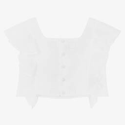 Fendi-White Linen Logo Ruffle Blouse | Childrensalon Outlet