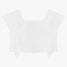 Fendi-White Linen Logo Ruffle Blouse | Childrensalon Outlet