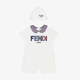 Fendi-Белый подарочный комплект с песочником и шапочкой | Childrensalon Outlet