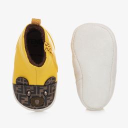 Fendi-Желтые пинетки с медвежонком и принтом FF | Childrensalon Outlet