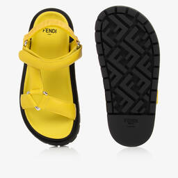 فندي-Yellow Leather Chunky Logo Sandals | Childrensalon Outlet