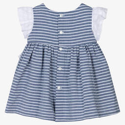 Fina Ejerique-Baby Girls Blue Cotton Striped Dress | Childrensalon Outlet