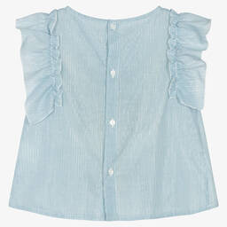 Fina Ejerique-Girls Blue & Silver Stripe Cotton Blouse | Childrensalon Outlet