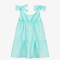 Fina Ejerique-Girls Green Stripe Cotton Dress | Childrensalon Outlet