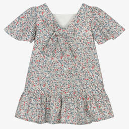 Fina Ejerique-Girls Grey Cotton Floral Dress | Childrensalon Outlet