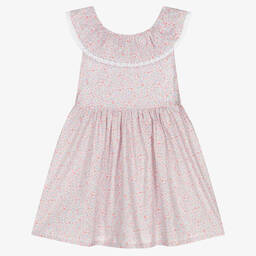 Fina Ejerique-Girls Pink Floral Cotton Pinafore Dress | Childrensalon Outlet