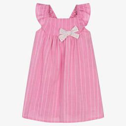 فينا إيجيريك-Girls Pink Striped Cotton Dress | Childrensalon Outlet