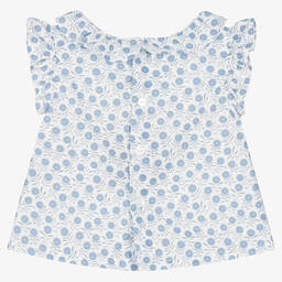 فينا إيجيريك-Girls White & Blue Floral Cotton Top | Childrensalon Outlet