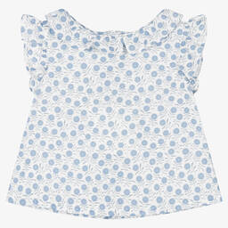 فينا إيجيريك-Girls White & Blue Floral Cotton Top | Childrensalon Outlet
