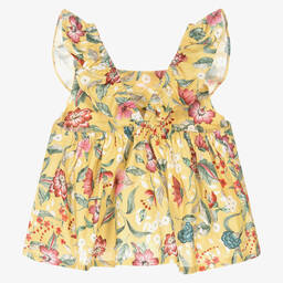 Fina Ejerique-Girls Yellow Cotton Floral Blouse | Childrensalon Outlet