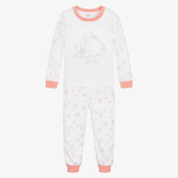 فلاور فيريز باي تشلدرن صالون-بيجاما قطن لون أبيض وزهري للبنات | Childrensalon Outlet