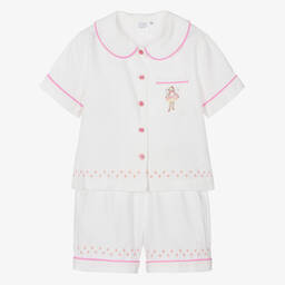 Flower Fairies™ by Childrensalon-Girls White Embroidered Cotton Pyjamas | Childrensalon Outlet