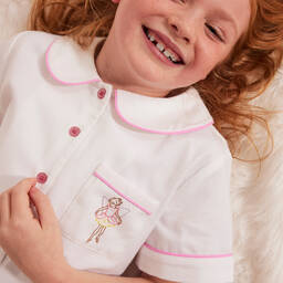 Flower Fairies™ by Childrensalon-Girls White Embroidered Cotton Pyjamas | Childrensalon Outlet