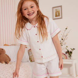 Flower Fairies™ by Childrensalon-Girls White Embroidered Cotton Pyjamas | Childrensalon Outlet