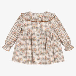 Foque-فستان بطبعة ورود قطن تويل كاروهات لون بني | Childrensalon Outlet